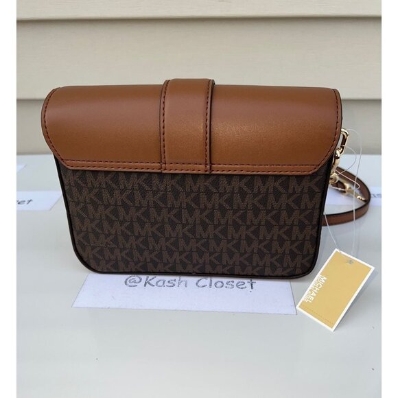 Michael Kors crossbody shoulder bag carmen small monogram flap purse brown - Picture 6 of 12